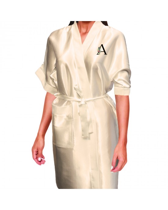 Personalised Elegant Satin Robe For All The Wedding Party Bride, Bridesmaid, Flower Girl. Black Alphabet Design