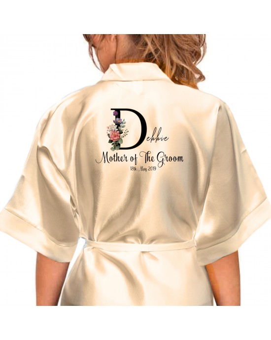 Personalised Elegant Satin Robe For All The Wedding Party Bride, Bridesmaid, Flower Girl. Black Alphabet Design