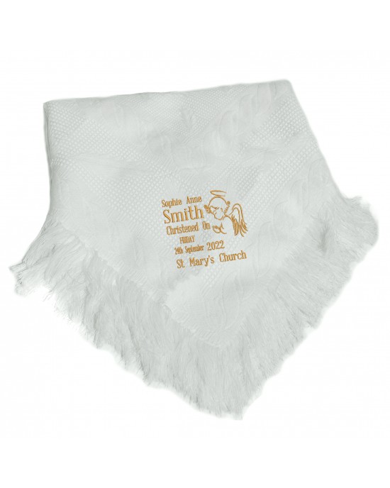 Personalised Christening Baby Shawl Blanket Embroidered design with any name
