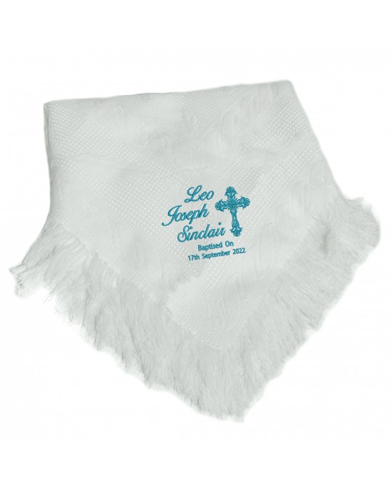 Personalised Baby Christening  Shawl, Blanket, Beautifully Embroidered Elegant Cross Design.