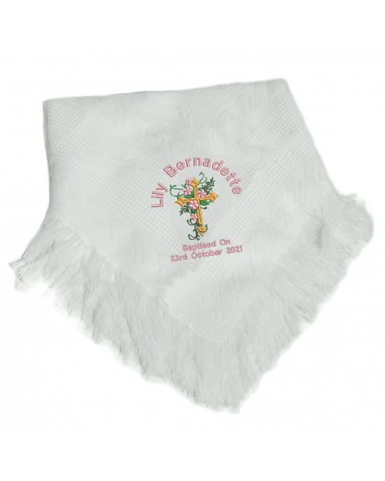 Personalised Baby Shawl Blanket |Beautiful floral Cross Embroidered with any name for boys or girls