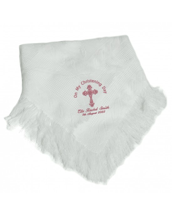 Personalised Baby Christening Shawl Blanket Embroidered Beautiful Elegant Cross  Design 