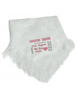 Personalised New Born Baby Shawl Blanket Embroidered Name Date New Born Gift  Personalised New Born Baby Shawl Blanket Embroidered Name Date New Born Gift