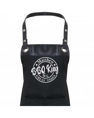 Premier Faux leather Trim  Mens King Of The Grill Personalised BBQ Apron, Apron With Pockets