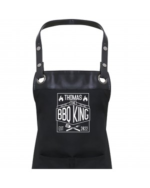 Premier Faux leather Trim  Mens King Of The Grill Personalised BBQ Apron, Apron With Pockets