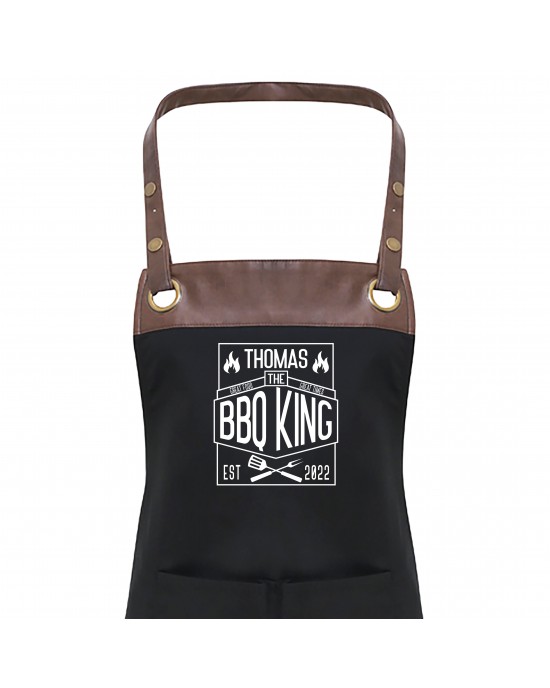 Premier Faux leather Trim  Mens King Of The Grill Personalised BBQ Apron, Apron With Pockets