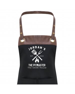 Premier Faux leather Trim  Mens Pit Master Personalised BBQ Apron, Apron With Pockets Premier Faux leather Trim  Mens Pit Master Personalised BBQ Apron, Apron With Pockets