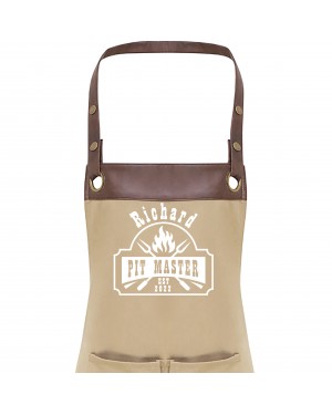 Premier Faux leather Trim  Mens Pit Master Personalised BBQ Apron, Apron With Pockets Premier Faux leather Trim  Mens Pit Master Personalised BBQ Apron, Apron With Pockets