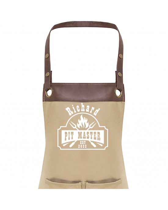 Premier Faux leather Trim  Mens Pit Master Personalised BBQ Apron, Apron With Pockets