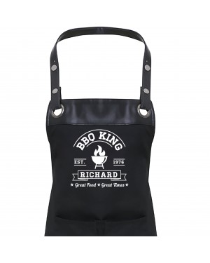 Premier Faux leather Trim  Mens King Of The Grill Personalised BBQ Apron, Apron With Pockets Premier Faux leather Trim  Mens King Of The Grill Personalised BBQ Apron, Apron With Pockets