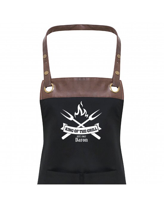 Premier Faux leather Trim  Mens King Of The Grill Personalised Apron Apron With Pockets