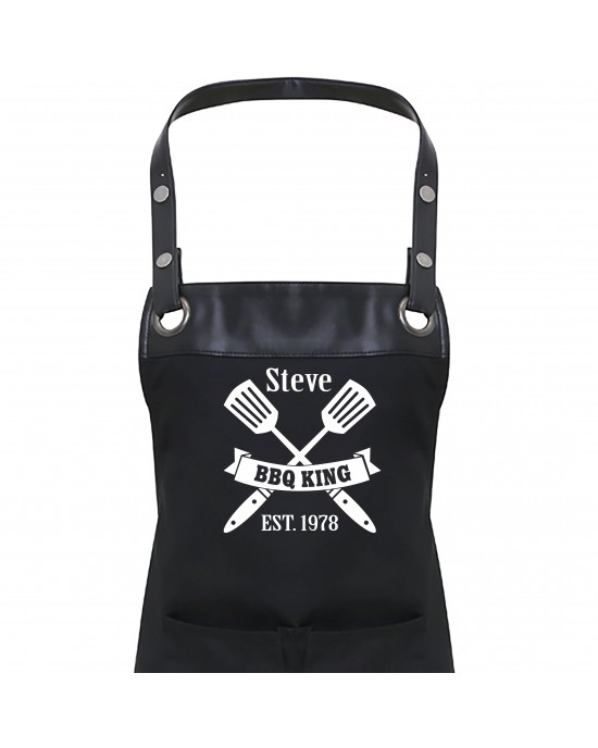Premier Faux leather Trim  Mens BBQ Grill Personalised Apron Apron With Pockets
