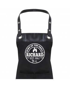 Premier Faux leather Trim  Mens King of The Grill Personalised Apron Apron With Pockets