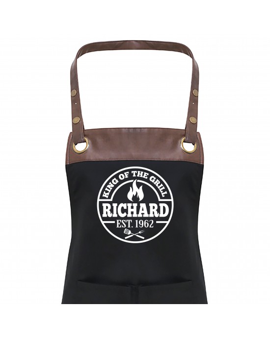 Premier Faux leather Trim  Mens King of The Grill Personalised Apron Apron With Pockets