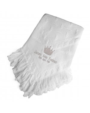 Personalised Baby Christening  Shawl, Blanket, Beautifully Embroidered Crown Design Personalised Baby Christening  Shawl, Blanket, Beautifully Embroidered Crown Design