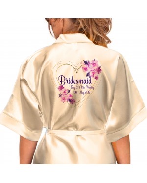 Personalised Elegant Satin Robe For All The Wedding Party Bride, Bridesmaid, Flower Girl Flowers/ Feather Boarder Personalised Elegant Satin Robe For All The Wedding Party Bride, Bridesmaid, Flower Girl Flowers/ Feather Boarder