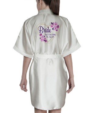 Personalised Elegant Satin Robe For All The Wedding Party Bride, Bridesmaid, Flower Girl Flowers/ Feather Boarder Personalised Elegant Satin Robe For All The Wedding Party Bride, Bridesmaid, Flower Girl Flowers/ Feather Boarder