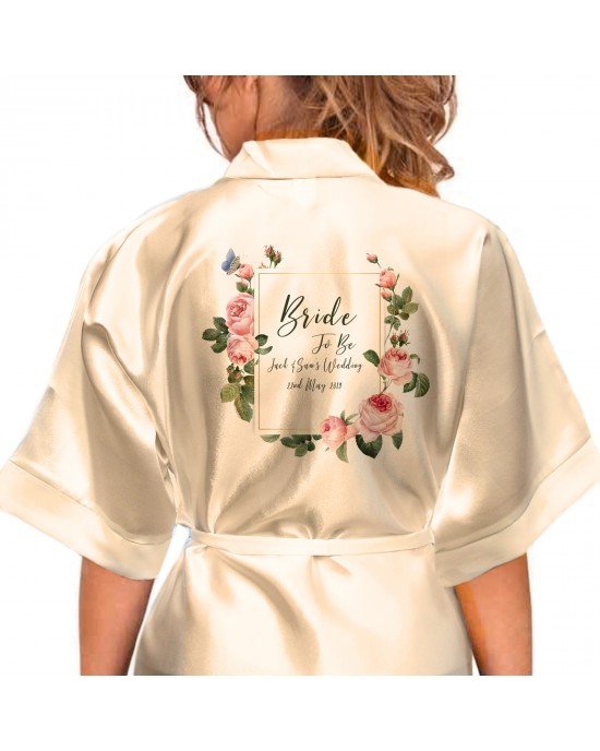 Personalised Elegant Satin Robe For All The Wedding Party Bride, Bridesmaid, Flower Girl Flowers/ Butterfly