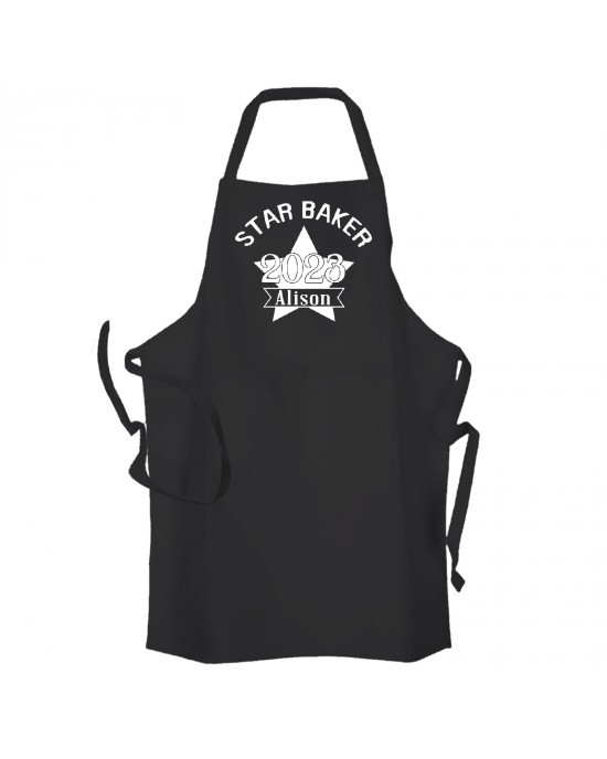 Star Baker Personalised Unisex Star Baker Black Kitchen Cooking Apron Personalised with A Name Of Your Choice Black or White Apron.