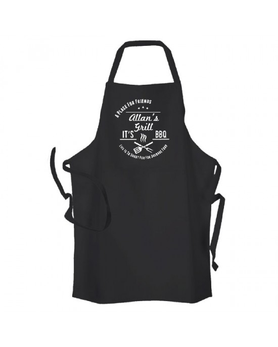 Man's BBQ & Grill, Summer Cooking, Personalised Apron Black. Premium Aprons in a lovely 'Heavy cotton like fabric.