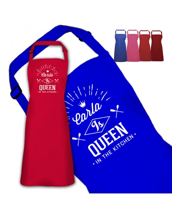 Queen In The Kitchen Personalised Colour Apron Ladies Fun Chef Kitchen Cooking Dinner, Quality Apron
