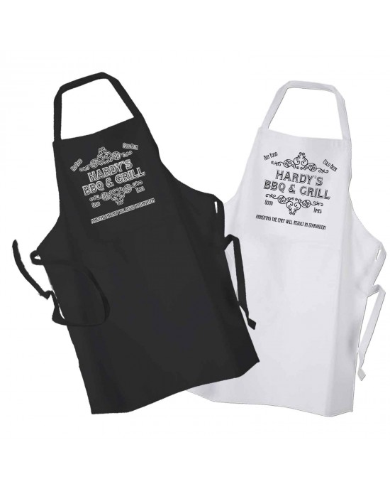 Personalised Your Name. Ornate BBQ & Grill, Cooking, Personalised Apron Black Or White.