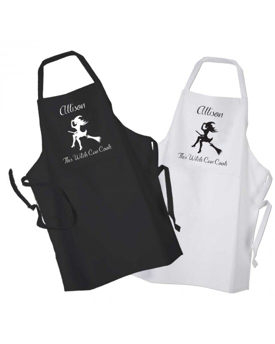 This Witch Can Cook Design, Apron Black Or White. Perfect for Halloween Cooking Change any Text For Your Message.