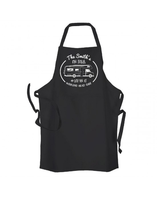 Motor home camping chef  Personalised Kitchen Apron Black.