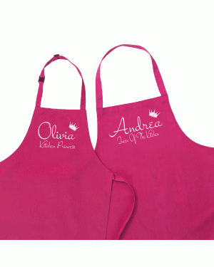 Personalised Cooking Apron Set. Perfect for Mummy Kitchen Queens & their princess children in colours Personalised Cooking Apron Set. Perfect for Mummy Kitchen Queens & their princess children in colours