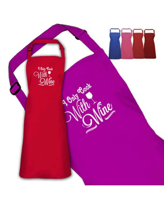 Cook With Wine Design Personalised Colour Apron Ladies Fun Chef Kitchen Cooking Dinner, Quality Apron