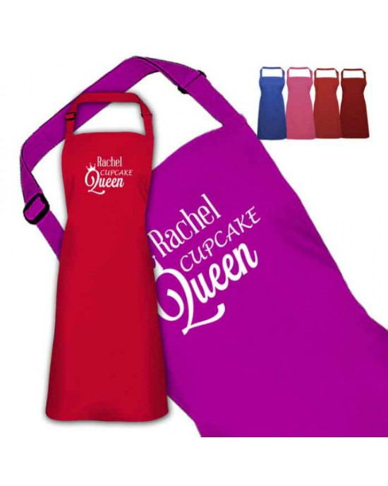 Queen Of Cupcakes Design Personalised Colour Apron Ladies Fun Chef Kitchen Cooking Dinner, Quality Apron