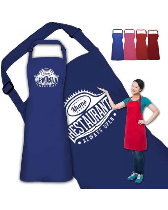 Mum's Restaurant Personalised Colour Apron Ladies Fun Chef Kitchen Cooking Dinner, Quality Apron
