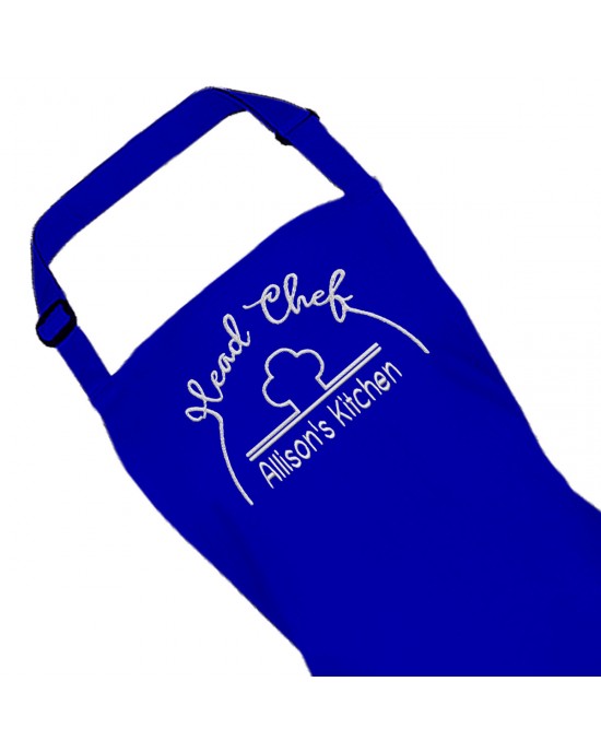 Personalised Embroidered Adult Cooking Apron. Head chef design, thread colour choices.