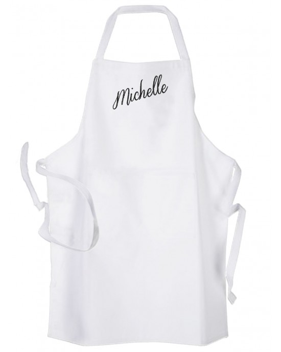  Personalised ,Premium White Apron  Your Choice of Name Embroidered In this lovely font