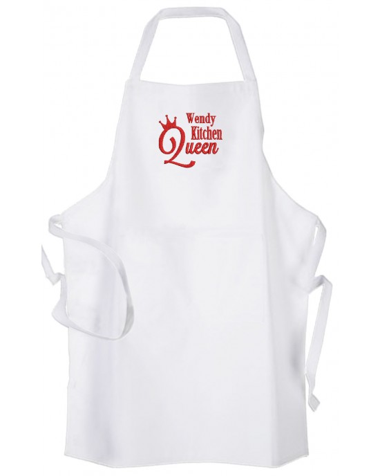  Personalised ,Premium White Apron  A Lovely Embroidery Queen of The Kitchen Design. 