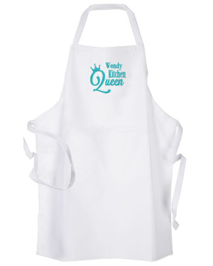 Personalised ,Premium White Apron  A Lovely Embroidery Queen of The Kitchen Design.   Personalised ,Premium White Apron  A Lovely Embroidery Queen of The Kitchen Design.
