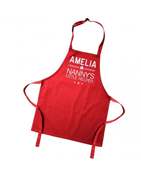 Personalised Kids Children's Cooking Apron. Nanny's Little Helper In 4 Colour Choices 