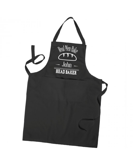 Personalised Mens Apron, Real Men Bake Apron Head Chef Apron in Colours With Pockets