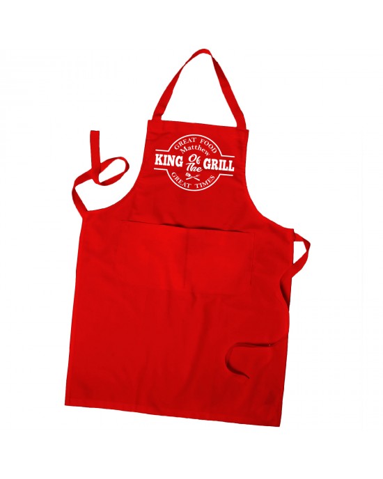 King Of The Grill, Barbecue Apron Personalised Mans Cooking Apron, Kitchen Apron With Pockets In Colours