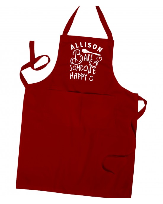 Personalised Woman's Bake Someone Happy Apron, Kitchen Chef, Cooking Apron Unisex Apron With Pockets