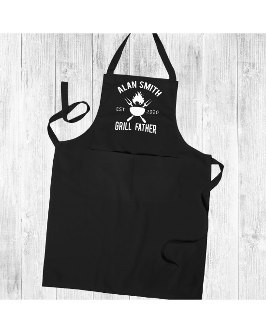 Personalised Apron, Grill Father, Cooking Chef, Head Chef, Kitchen Apron Unisex Apron With Pockets