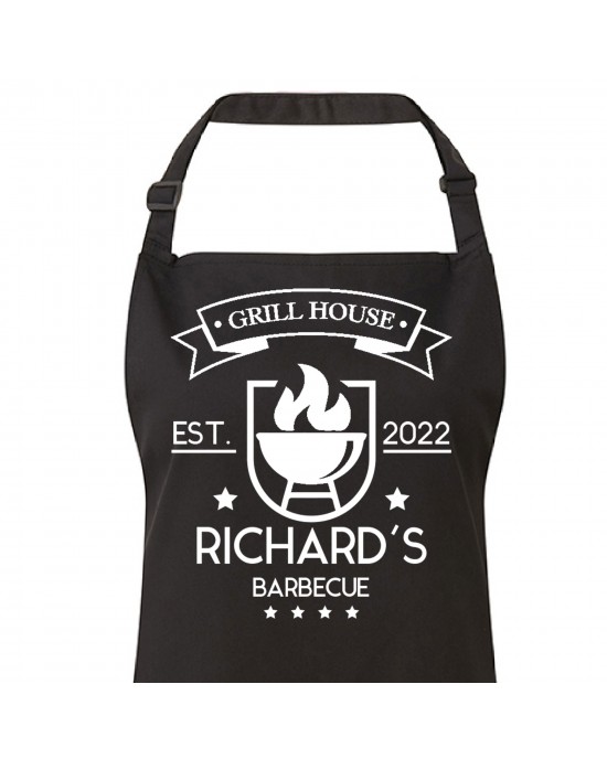 Barbecue Grill Master Personalised Apron, cooking apron personalised with the wearers name. Available in colours.