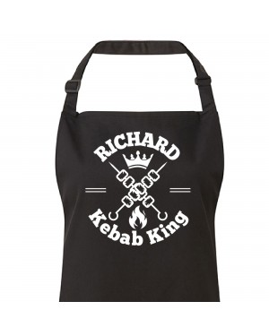 Personalised Apron, Kebab King or Queen cooking apron personalised with the wearers name. Available in colours. Personalised Apron, Kebab King or Queen cooking apron personalised with the wearers name. Available in colours.