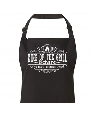 Personalised King Of The Grill BBQ Apron, A cooking apron personalised with the wearers name. Available in colours. Personalised King Of The Grill BBQ Apron, A cooking apron personalised with the wearers name. Available in colours.