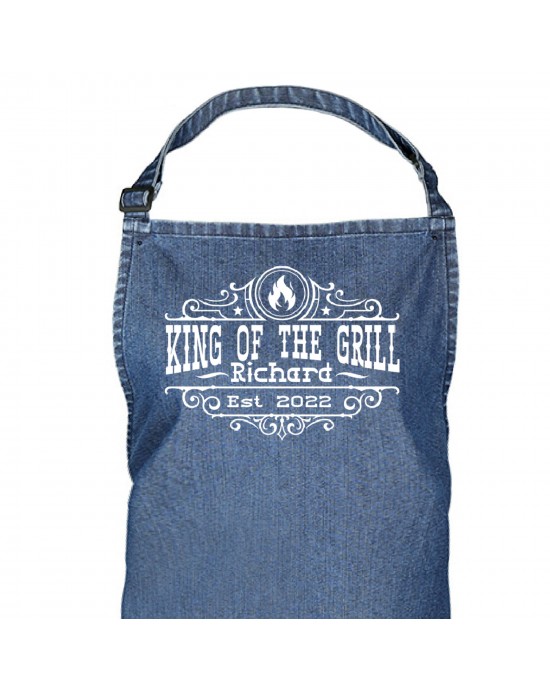 Personalised King Of The Grill BBQ Apron, A cooking apron personalised with the wearers name. Available in colours.