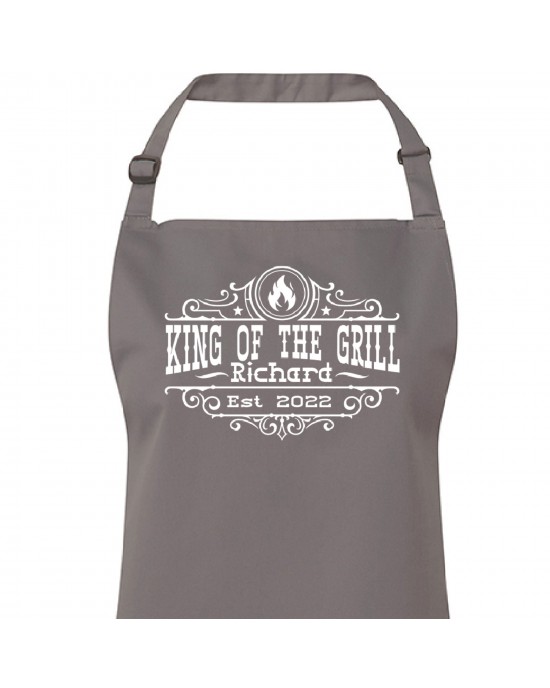 Personalised King Of The Grill BBQ Apron, A cooking apron personalised with the wearers name. Available in colours.