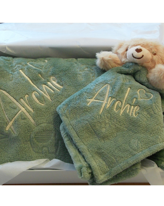 Personalised Embroidered New Baby Gift Set, Super Soft Embossed Blanket, optional Matching Comforter, New Baby Gift Set Personalised Embroidered New Baby Gift Set, Super Soft Embossed Blanket, optional Matching Comforter, New Baby Gift Set