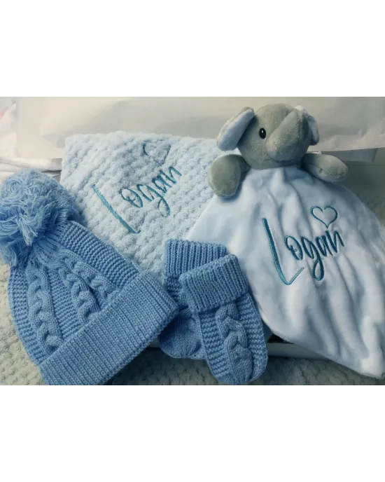 Personalised New Baby Gift Set, Super Soft Waffle Wrap, with Comforter, Hat & Mittens, New Baby Gift Personalised New Baby Gift Set, Super Soft Waffle Wrap, with Comforter, Hat & Mittens, New Baby Gift