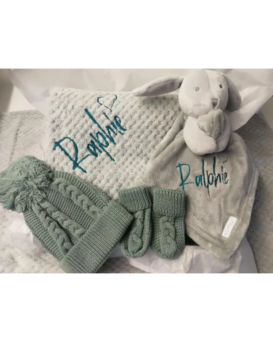 Personalised New Baby Gift Set, Super Soft Waffle Wrap, with Comforter, Hat & Mittens, New Baby Gift Personalised New Baby Gift Set, Super Soft Waffle Wrap, with Comforter, Hat & Mittens, New Baby Gift