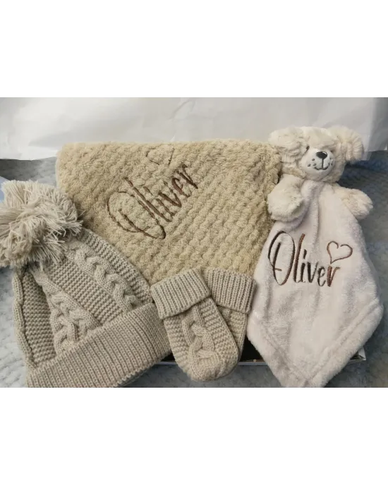 Personalised New Baby Gift Set, Super Soft Waffle Wrap, with Comforter, Hat & Mittens, New Baby Gift Personalised New Baby Gift Set, Super Soft Waffle Wrap, with Comforter, Hat & Mittens, New Baby Gift